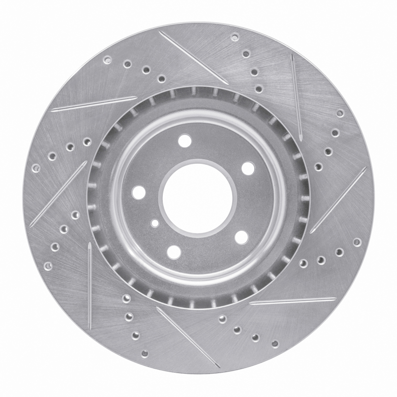 Infiniti G35 Brake Rotor (1) - Front Left - R1 Concepts - Drilled & Slotted - Silver - `03-`08
